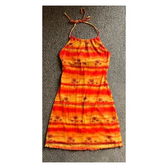 No Boundaries | Dresses | Y2k Orange Sunset Palm Tree Print Mesh Dress |  Poshmark